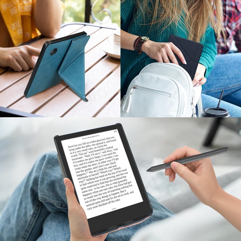 kwmobile Origami Case Compatible with Kobo Libra Colour Case - Slim PU Leather Cover with Stand - Dark Blue - Image 5